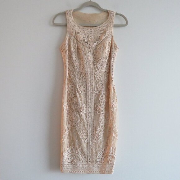 VINTAGE SUE WONG NOCTURNE Cream Soutache Lace Floral Shift Dress Y2K - Size US 8 - Picture 2 of 16